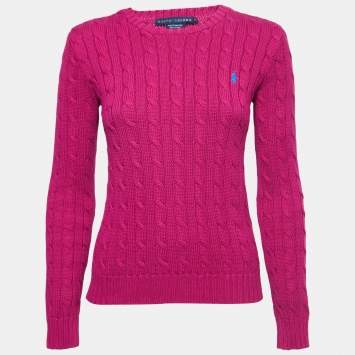 Pre Owned Ralph Lauren Pink Cable Knit Long Sleeve Sweater S