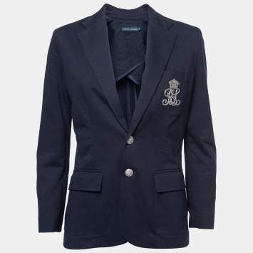 Pre Owned Ralph Lauren Navy Blue Stretch Cotton Single-Breasted Blazer L