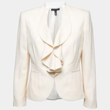 Pre Owned Ralph Lauren Cream Wool Ruffled Blazer M