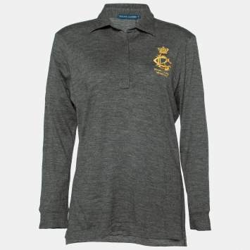 مملوكة مسبقًا Ralph Lauren Dark Grey Wool & Cashmere Long Sleeve Polo T-Shirt XL