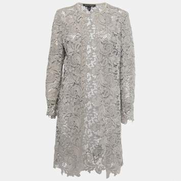 Pre Owned Ralph Lauren Grey Lace Front Open Long Shrug L