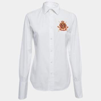 Pre Owned Ralph Lauren White Cotton Embroidered Tailored Shirt M