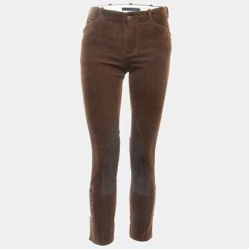 Pre Owned Ralph Lauren Brown Corduroy Suede Trimmed Trousers S