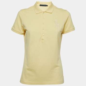Pre Owned Ralph Lauren Yellow Cotton Beaded Logo Polo T-Shirt L