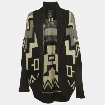 Pre Owned Ralph Lauren Black/Grey Patterned Knit Open Cardigan L