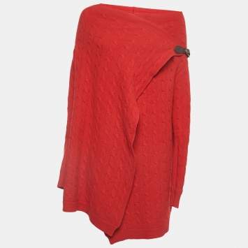 Pre Owned Ralph Luaren Red Patterned Wool Blend Cowl Neck Sweater M