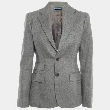 Pre Owned Lauren by Ralph Lauren Grey Virgin Wool & Rabbit Hair Single Breasted Blazer M