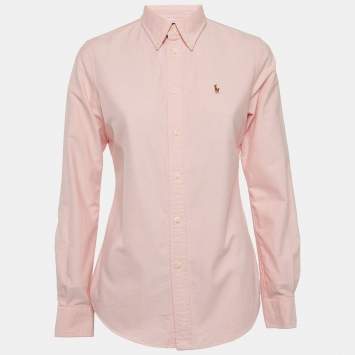 Pre Owned Ralph Lauren Pink Logo Embroidered Cotton Button Down Shirt S