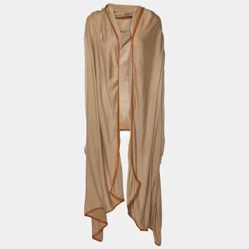 Pre Owned Ralph Lauren Camel Brown Knit Hooded Open Front Cardigan XL
