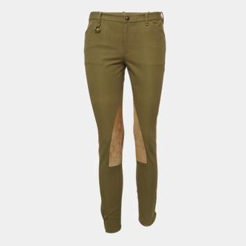 Pre Owned Ralph Lauren Green Suede Trim Cotton Breeches Pants M