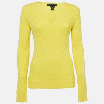 Pre Owned Ralph Lauren Yellow Patterned Knit Cashmere Sweater M