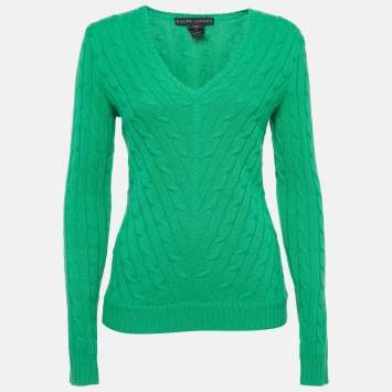 Pre Owned Ralph Lauren Green Patterned Knit Cashmere Slim Fit Sweater M