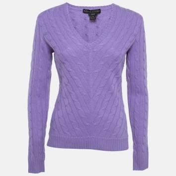 Pre Owned Ralph Lauren Light Purple Cashmere Cable Knit Sweater M