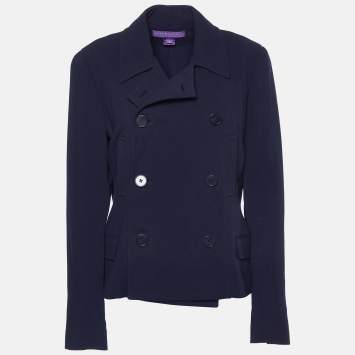 Pre Owned Ralph Lauren Navy Blue Wool Double Breasted Coat L