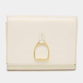 Pre Owned Ralph Lauren White Leather Stirrup Trifold Wallet
