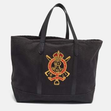 Pre Owned Ralph Lauren Black Canvas Embroidered Tote