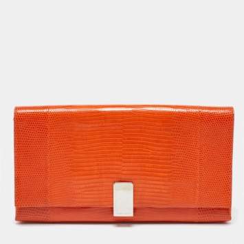 Pre Owned Ralph Lauren Orange Lizard Flap Clutch