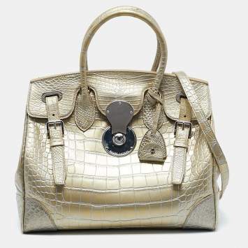 Pre Owned Ralph Lauren Gold Alligator Ricky 33 Tote