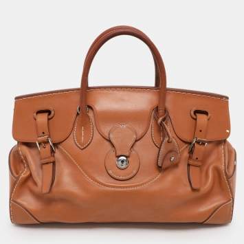 Pre Owned Ralph Lauren Gold Leather East/West Ricky 40 Top Handle Bag