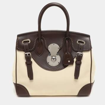 Pre Owned Ralph Lauren Cream/Brown Leather Ricky 33 Tote