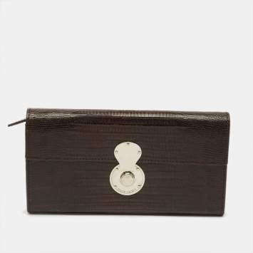 Pre Owned محفظة رالف لورين كونتيننتال ريكي جلد تمساح أمريكي عنابي