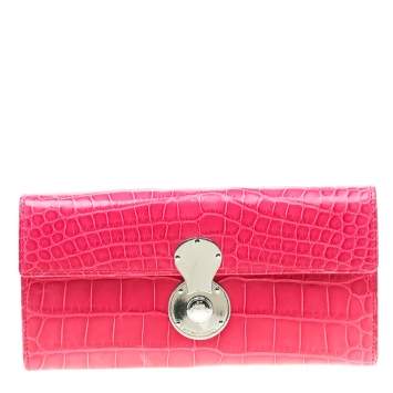Pre Owned Ralph Lauren Pink Crocodile Ricky Continental Wallet