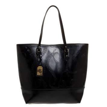 Pre Owned Ralph Lauren Black Equestrian Embossed Leather Belmar Tote