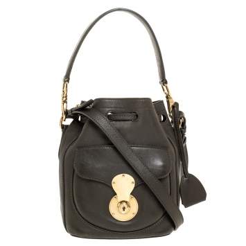 Pre Owned Ralph Lauren Olive Green Leather Ricky Drawstring Bucket Bag