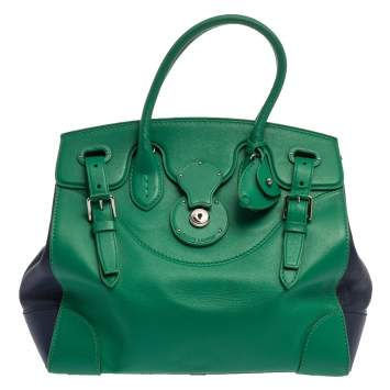 Pre Owned Ralph Lauren Green/Blue Leather Ricky Tote