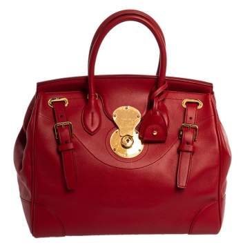 Pre Owned Ralph Lauren Red Leather Ricky 32 Tote