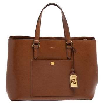 Pre Owned Ralph Lauren Brown Leather Front Pocket Tote