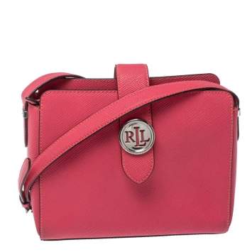 Pre Owned RLL Lauren Ralph Lauren Pink Textured Leather Charleston Shoulder Bag