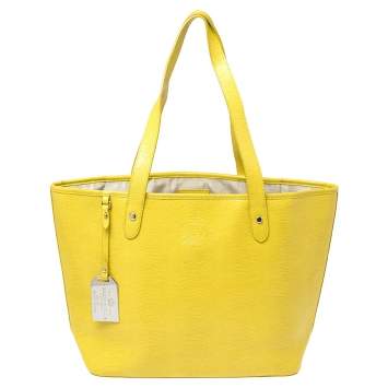 Pre Owned Ralph Lauren Yellow Lizard Embossed Leather Tote
