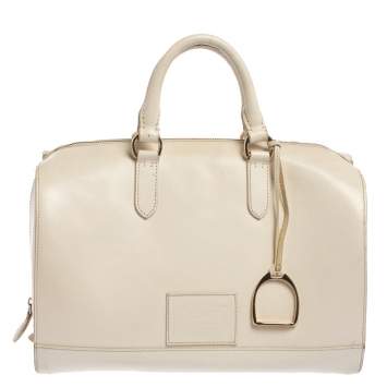 Pre Owned Ralph Lauren Cream White Leather Stirrup Boston Bag