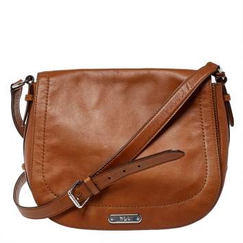 Pre Owned Lauren Ralph Lauren Brown Leather Messenger Bag
