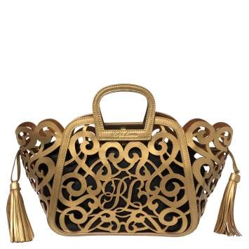 Pre Owned Ralph Lauren Gold Leather Vachetta Scroll Tote