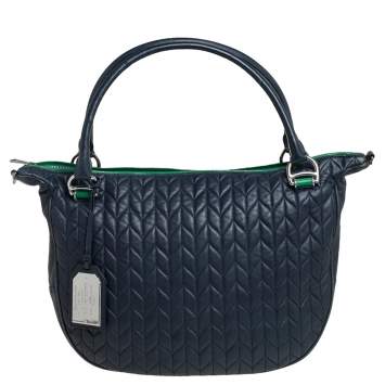 Pre Owned Ralph Lauren Blue Quilted Leather Zip Satchel