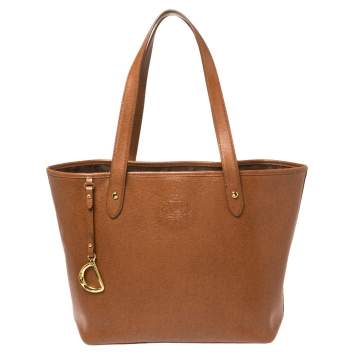 Pre Owned Ralph Lauren Brown Leather RLL Logo Embossed Tote