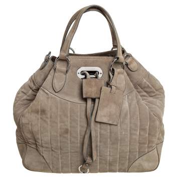 Pre Owned Ralph Lauren Grey Suede Drawstring Tote