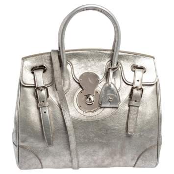 Pre Owned Ralph Lauren Metallic Grey Leather Ricky Tote