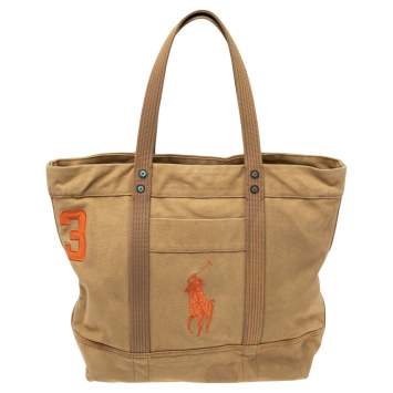 Pre Owned Ralph Lauren Beige Canvas Logo Tote