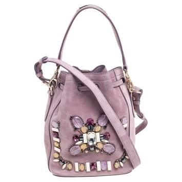 Pre Owned Ralph Lauren Purple Suede Crystal Embellished Drawstring Bucket Bag