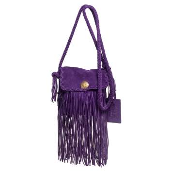 Pre Owned Ralph Lauren Purple Suede Fringe Crossbody Bag