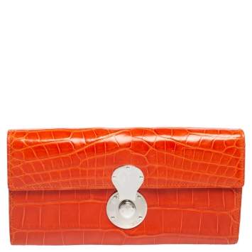 Pre Owned Ralph Lauren Orange Alligator Ricky Continental Wallet