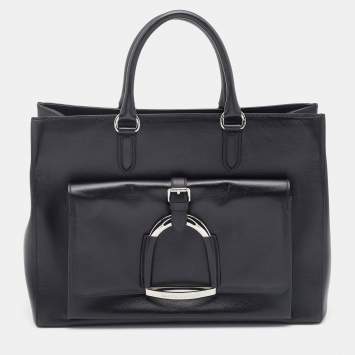 Pre Owned Ralph Lauren Black Leather Stirrup Tote