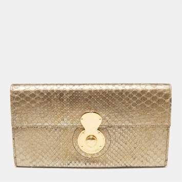 Pre Owned Ralph Lauren Metallic Gold Python Leather Ricky Continental Wallet