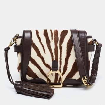 Pre Owned Ralph Lauren White/Brown Calf Hair And Leather Shoulder Bag
