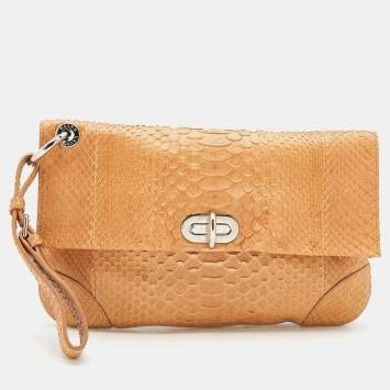 Pre Owned Ralph Lauren Beige Python Wristlet Clutch