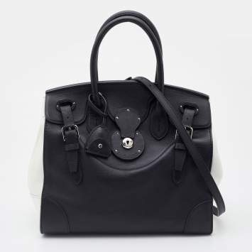 Pre Owned Ralph Lauren Black/White Leather Soft Ricky Tote