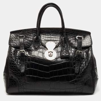 Pre Owned Ralph Lauren Black Alligator Ricky 40 Tote 